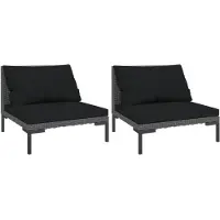 vidaXL Gartensofas 2 Stk. mit Kissen Halbrundes Poly Rattan