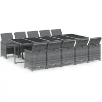 vidaXL 11-tlg. Garten-Essgruppe mit Kissen Poly Rattan Grau