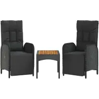 vidaXL Garten-Relaxstühle 2 Stk. mit Tisch Schwarz Poly Rattan