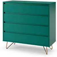 SalesFever Kommode breit | 4 Schubladen ausziehbar | Beine Metall mit Messinglegierung | B 90 x T 40 x H 90 cm | grün