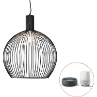 QAZQA Smarte Runde Hängelampe Schwarz 50 cm inkl Wifi G95 Dos