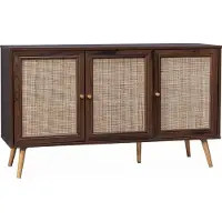 Sweeek - Sideboard mit Holzoptik und Rattan-Geflecht B 120 cm - Dunkles Holz