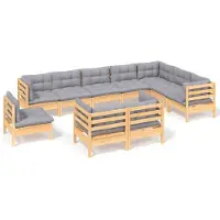 vidaXL 10-tlg. Garten-Lounge-Set mit Grauen Kissen Kiefer Massivholz