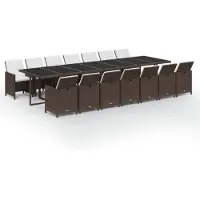 vidaXL 15-tlg. Garten-Essgruppe mit Kissen Poly Rattan Braun