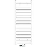 LuxeBath Badheizkörper Mittelanschluss 600 x 1500 mm Weiß gebogen mit Thermostat und Anschlussgarnitur Universal Eck- & Durchgangsform, ohne Heizstab