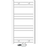 LuxeBath Badheizkörper Mittelanschluss 500 x 800 mm Weiß gerade mit Thermostat und Anschlussgarnitur Universal Eck- und Durchgangsform , ohne Heizstab