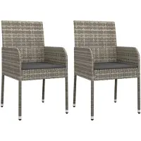 vidaXL Gartenstühle mit Kissen 2 Stk. Poly Rattan Grau