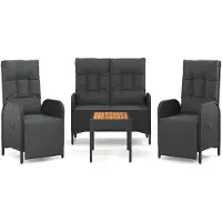 vidaXL 4-tlg. Garten-Essgruppe mit Kissen Schwarz Poly Rattan