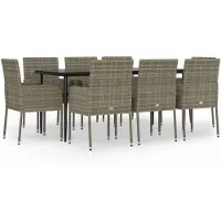 vidaXL 9-tlg. Garten-Essgruppe mit Kissen Schwarz und Grau Poly Rattan