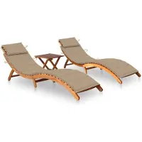 vidaXL Sonnenliegen 2 Stk. mit Tisch und Auflagen Massivholz Akazie