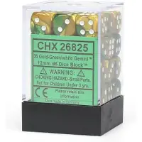 Chessex Gemini 12mm d6 Gold-Green/white Dice Block (36 dice)
