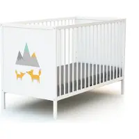 WEBABY - Babybett Holz 60x120 Weiß Renard ALBA| 124 x 64,5 x 82 cm | Holzbett 100 % massive Buche | Verstellbarer Lattenrost in 3 Höhen