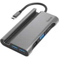 Hama 00200102, USB 3.2 Gen 1 (3.1 Gen 1) Type-C, 60 W, 10,100,1000 Mbit/s, Anthrazit, Grau, HDMI, RJ-45, USB 3.2 Gen 1 (3.1 Gen 1) Type-A, USB 3.2 Gen 1 (3.1 Gen 1) Type-C, VGA, 230 mm