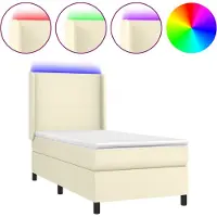 vidaXL Boxspringbett mit Matratze & LED Creme 90x190 cm Kunstleder