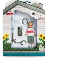 Lundby Puppenhaus Spielfigur Kind mit Kickbike - buntes Spielzeug