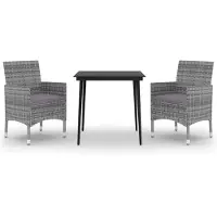 vidaXL 3-tlg. Garten-Essgruppe mit Auflagen Poly Rattan und Glas