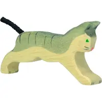 Holztiger Holzfigur - Laufende Katze - Handbemalt - Europäische Herstellung