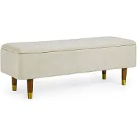 Bizzotto Bank Kira aus Samt, klassischer Retro Chic mit Stauraum, natur, gepolstert, für 2–3 Personen