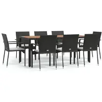 vidaXL 9-tlg. Garten-Essgruppe mit Kissen Schwarz Poly Rattan
