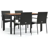 vidaXL 5-tlg. Garten-Essgruppe mit Kissen Schwarz Poly Rattan