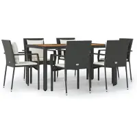 vidaXL 7-tlg. Garten-Essgruppe mit Kissen Schwarz Poly Rattan