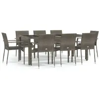 vidaXL 9-tlg. Garten-Essgruppe mit Kissen Grau Poly Rattan