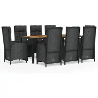 vidaXL 9-tlg. Garten-Essgruppe mit Kissen Schwarz Poly Rattan