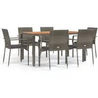 vidaXL 7-tlg. Garten-Essgruppe mit Kissen Grau Poly Rattan