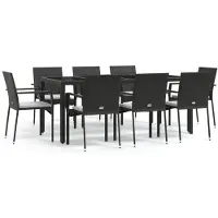 vidaXL 9-tlg. Garten-Essgruppe mit Kissen Schwarz Poly Rattan
