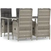 vidaXL 5-tlg. Garten-Essgruppe mit Kissen Grau Poly Rattan
