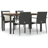 vidaXL 5-tlg. Garten-Essgruppe mit Kissen Schwarz Poly Rattan
