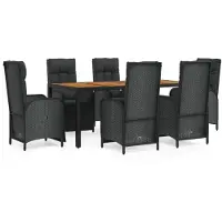 vidaXL 7-tlg. Garten-Essgruppe mit Kissen Schwarz Poly Rattan