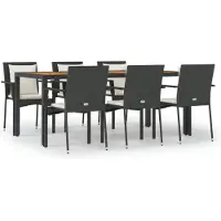 vidaXL 7-tlg. Garten-Essgruppe mit Kissen Schwarz Poly Rattan