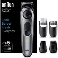 Braun BeardTrimmer 5 80708228, Waschbar, Keine Wartung – muss nicht geölt werden, Akku, Schwarz, Grau