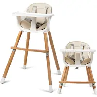 Coast 2-in-1 Babyhochstuhl Kinderhochstuhl mit einstellbare Ablage & Fußstütze für Kleinkinder & Säuglinge Holz