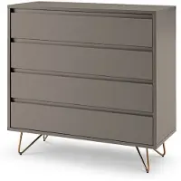 SalesFever Kommode breit | 4 Schubladen ausziehbar | Beine Metall mit Messinglegierung | B 90 x T 40 x H 90 cm | grau