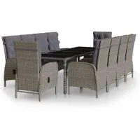 vidaXL 11-tlg. Garten-Essgruppe Poly Rattan Grau