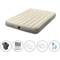 Intex Luftbett - 2 Personen - 137 x 191 x 25 cm - Beige + Elektropumpe - 650 Liter/Min + Spannbettlaken Anthrazit + Kopfkissen + Molton 2 in 1 Kissenbezüge + Reperaturset