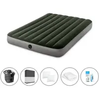 Intex Luftbett - 2 Personen - 137 x 191 x 25 cm - Grün - Mit Pumpe + Spannbettlaken Weiß + Kopfkissen + Molton 2 in 1 Kissenbezüge + Reperaturset