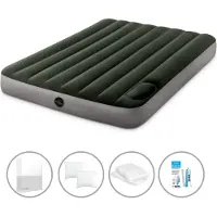 Intex Luftbett - 2 Personen - 137 x 191 x 25 cm - Grün - Mit eingebauter Fußpumpe + Spannbettlaken Weiß + Kopfkissen + Molton 2 in 1 Kissenbezüge + Reperaturset