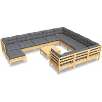 vidaXL 12-tlg. Garten-Lounge-Set mit Grauen Kissen Kiefernholz