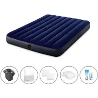 Intex Luftbett - 2 Personen - 137 x 191 x 25 cm - Blau + Elektropumpe - 650 Liter/Min + Spannbettlaken Weiß + Kopfkissen + Molton 2 in 1 Kissenbezüge + Reperaturset