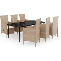 vidaXL 7-tlg. Garten-Essgruppe mit Auflagen Beige