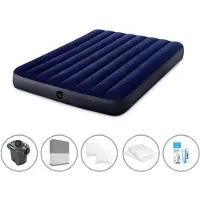 Intex Luftbett - 2 Personen - 137 x 191 x 25 cm - Blau + Elektropumpe - 650 Liter/Min + Spannbettlaken Anthrazit + Kopfkissen + Molton 2 in 1 Kissenbezüge + Reperaturset