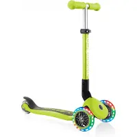 Globber JUNIOR FOLDABLE LIGHTS – Tretroller, 120/80 mm, ABEC 5, 3-rädrig, LED-Leuchtrollen, lime grün
