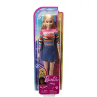 Mattel - Puppe - Barbie Malibu Modepuppe mit Herz-Shirt und Jeansrock Ideal für Kinder ab 3 Jahren