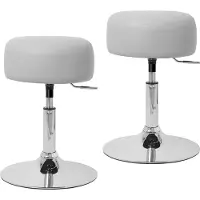ML-Design Schminkhocker 2er Set, Hellgrau, verchromter Stahl, Ø33 cm, höhenverstellbar (52–65 cm), drehbar, Polsterhocker mit Kunstlederbezug &