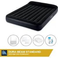 Intex Luftbett - 2 Personen - 152 x 203 x 25 cm - Blau - Mit eingebauter Pumpe, Spannbettlaken Weiß, Kopfkissen, Molton 2 in 1 Kissenbezüge en Reperaturset