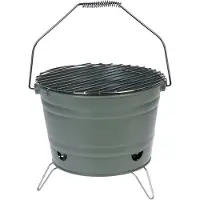 Progarden BBQ Barbecue Eimer Tischplatte mit Grill - Ø 27 cm Holzkohle - grün