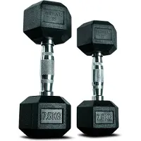 Matchu Sports Hantel Hexagon Set | 2 x 7,5 kg aus Gummi Ergonomische Verchromte Griffe | Dumbbell Set Kurzhantel Set Hanteln Kurzhanteln